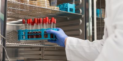 scientist's hand putting test tubes into CO2 incubator