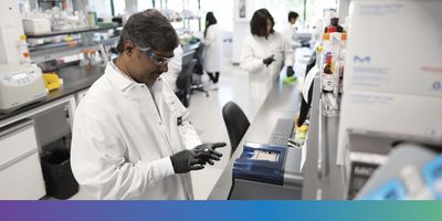 Multiple scientists working at the lab bench