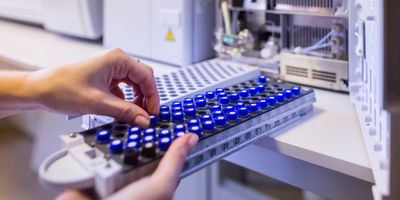 Scientist takes vials out of a tray