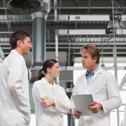 Scientists discuss a lab renovation