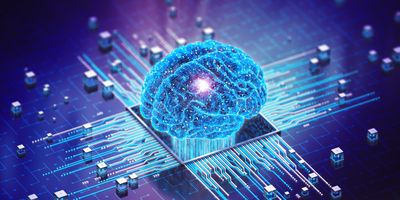 Concept of AI with a brain on top of a microchip