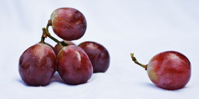 Small handful of grapes on a white cloth and background