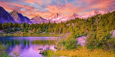 The California Sierra mountain range behind a lake