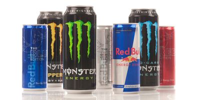 Assortment of energy drinks on a white background