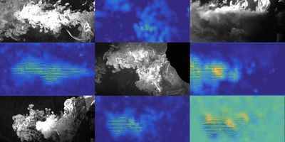 Exhaled material moves in a jet