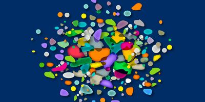 Vector image of colorful microplastic on a blue background