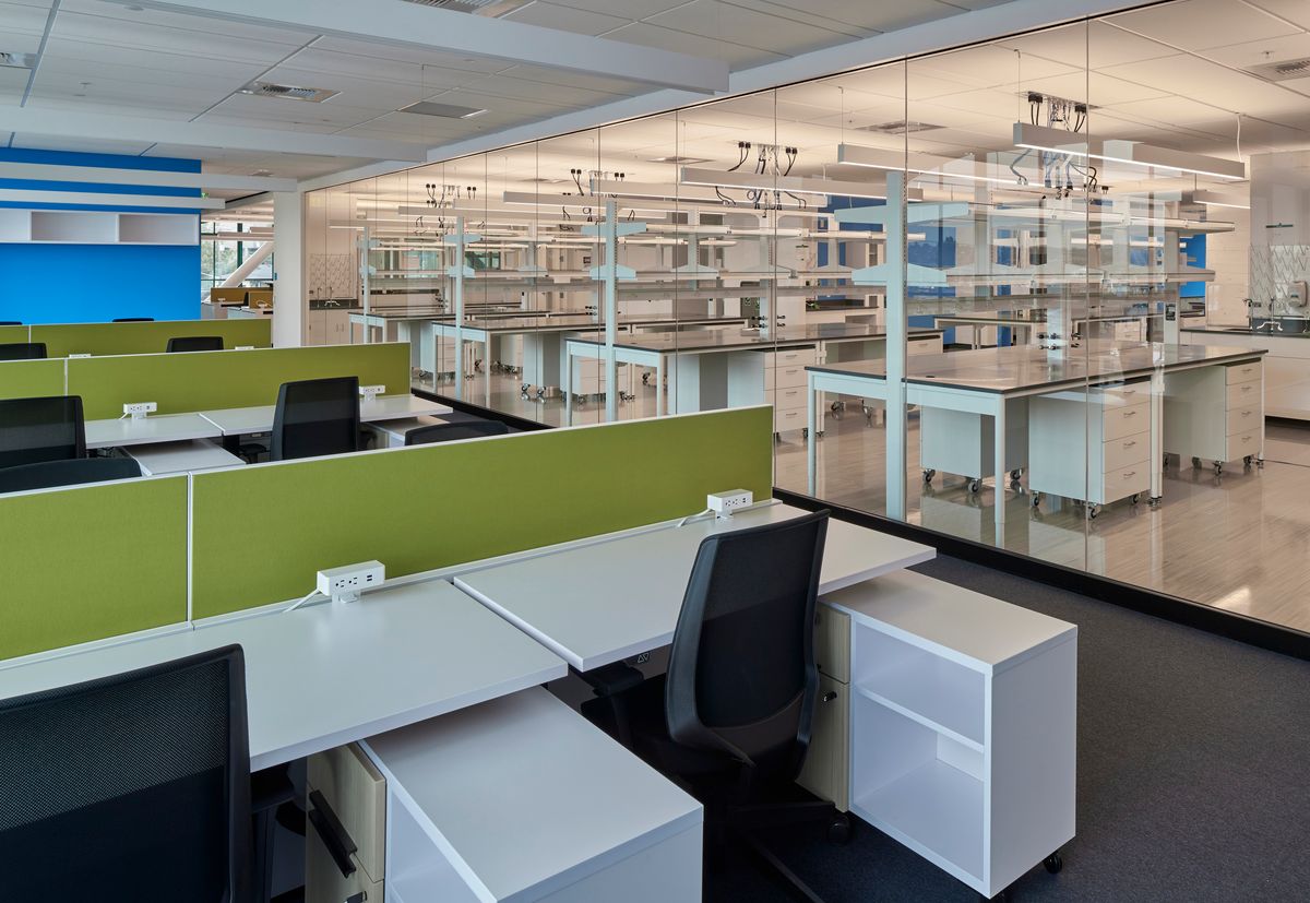 Interior shot of the offices adjacent to labs in the Hutch