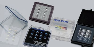 Series of Gel-Pak products on a table