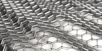 network of hexagons made of silver metal tubes and balls over a silver metallic background