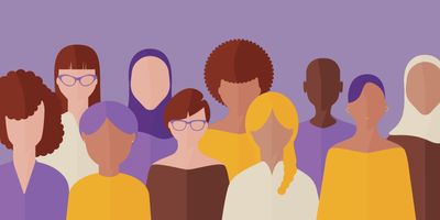 flat vector of women of different ethnicities, celebrating international women's day