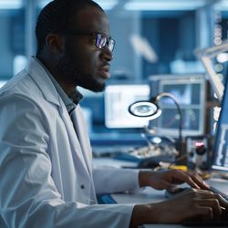 Male Engineer Works on Computer with CAD Programming Software.