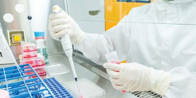 Scientist works under a fume hood