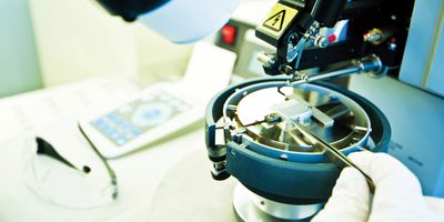 Scientist prepares a sample on a scanning electron microscope