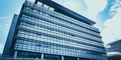 Exterior photo of a glass-walled office