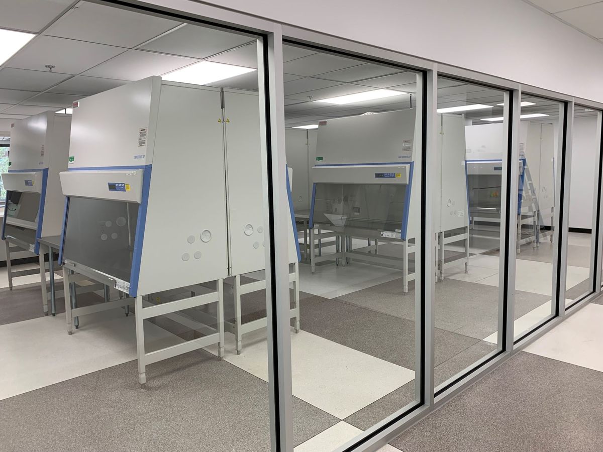 Predictive Biotech lab renovation - The newly constructed Predictive Biotech laboratory is part of the facility expansion, which includes an International Organization for Standardization (ISO) 7 cleanroom for tissue processing.