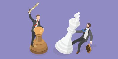 Underdog victoria represented by a vector image of a pawn beating a king in chess