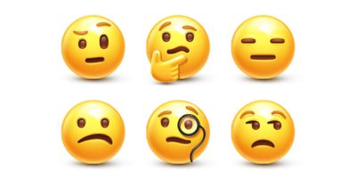 Six common skeptical emojies on a white background