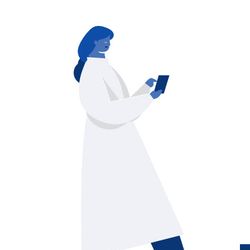 cartoon scientists using lab inventory management systems on their devices