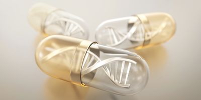 3D render of capsules with DNA strands inside them