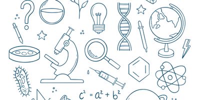 Vector image of different science objects on a white background