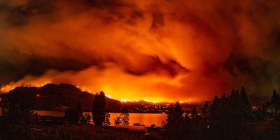 Distant image of a wildfire at night