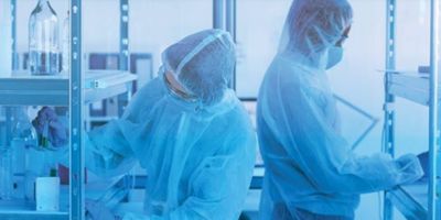 two scientists in PPE working in the lab